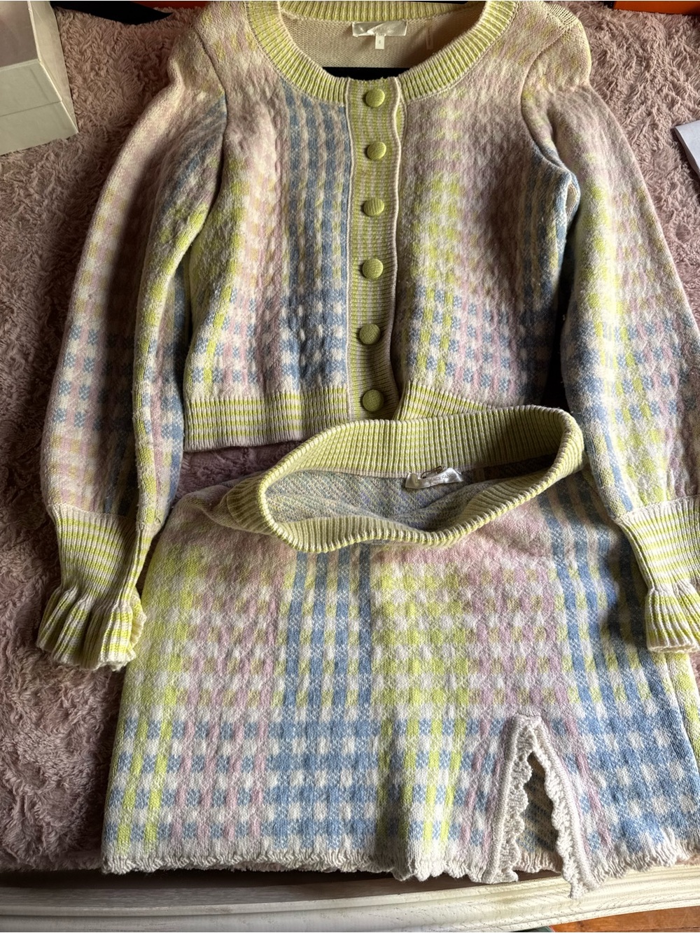 LoveShackFancy Pastel Plaid Knit Set - Yellow, Blue, Pink